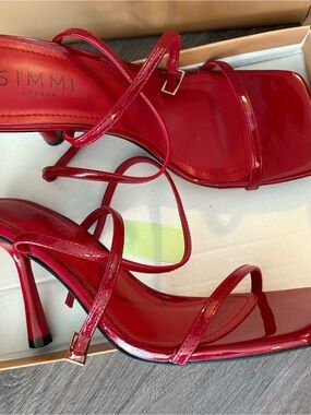 SIMMI London Red Patent Strappy Mid-Heel Sandals